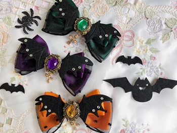Halloween Letnik Gothic Magic Girl Strani Posnetek Srčkan Lok Bat Wing Čarovnica Headdress Lolita Ostra Cosplay Ročno Lase Posnetek