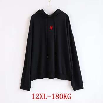 Velikosti ženskih 12XL hooded majica plus velikost 8XL 9XL 10XL jesen in zimo, dolgo sleeved ohlapno črno modra siva rdeča jakna
