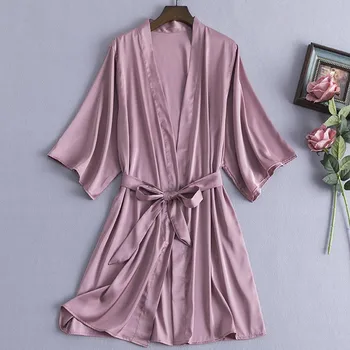 2021 Novo Kopalni Plašč Nevesta Družico Poroko Haljo Ženske Nightgown Svilnato Saten Sleepwear Kimono Plašč Seksi Nightdress Homewear