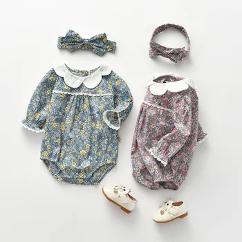 2020 Malčke Baby Igralne Obleke Dekle Cvetlični Bombaž Jumpsuit Otrok Vintage Oblačila Dvojčka Vrhnjih Oblačil Jesen Obleke Novorojenčka Romper