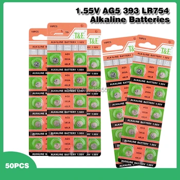 50pcs AG5 Alkalne Bateria Kovanec Celice D309 D393 G5 LR48 LR754 RW28 G5A L754 SR48 SR754 SR754W 15 48 193 309 393 546 393A Gumb