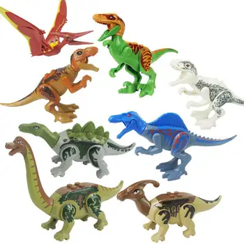 8Pcs Jurassic Dinozaver serije Velociraptor Indominus Rex Baryonyx DIY Številke Stavbe, Bloki, igrače Za Otroke Darila