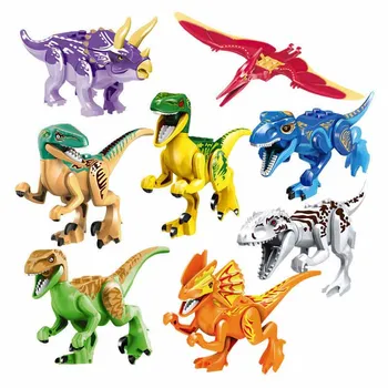8Pcs Jurassic Dinozaver serije Velociraptor Indominus Rex Baryonyx DIY Številke Stavbe, Bloki, igrače Za Otroke Darila