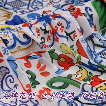 Pobarvane modro in belo porcelana natisnjeni šifon tkanine, oblačila, tkanine, visoko-kakovostni poletni zavesa počitnice obleko srajco tkanine