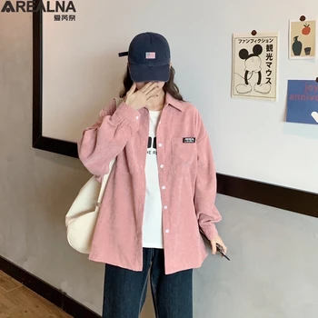 Roza Žepi Prevelik Velvet Majica 2020 Korejske Modne Ženske Bluze Z Dolgimi Rokavi Asimetrične Svoboden Žensko Bluzo Plus Velikost Vrh
