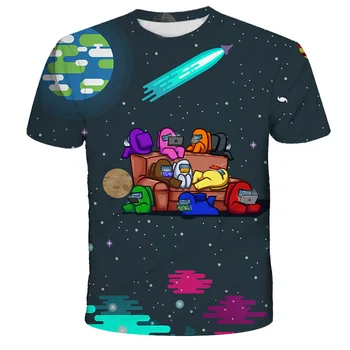 2021 Poletje Fantje Novo 3D Natisnjeni T-shirt je Med Nas Anime Igra Risanka Fantje in Dekleta T-majice Novo Črno otrok bing kot med