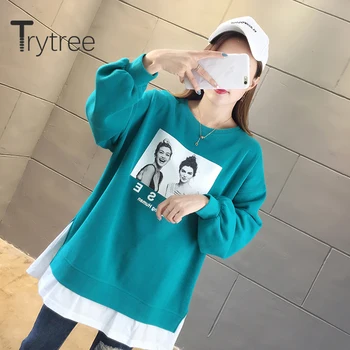 Trytree 2020 Jeseni, Pozimi Ženska Športna Majica O-vratu Znak, Črka, ki Mozaik Moda za Vse Namene, Slog Dolgo Majica