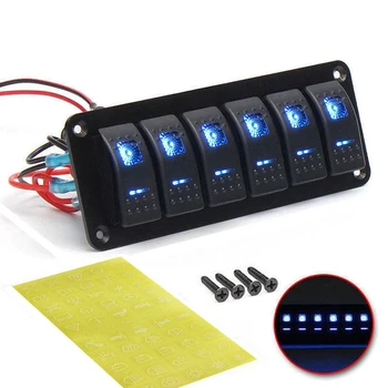 6 Banda 12V in 24V Modra LED svetilka Rocker Stikala odklopnika Čoln Morskih Nepremočljiva univerzalni električni Rocker Switch