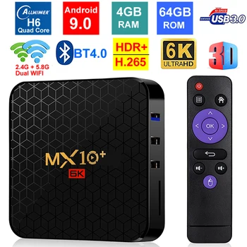 MX10 PLUS 6K Smart TV BOX Android 9.0 4 GB, 64 GB Allwinner H6 Quad Core BT4.0 2.4 G/5 G Dvojno WIFI 3D 6K HDR Media Player Set Top Box