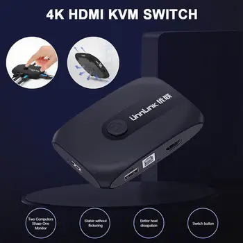 2-Portni HDMI KVM Stikalo 4K 2 v 1 z Zvezdiščem USB, za PC Monitor, Tipkovnico, Miško Padec Ladijskega prometa