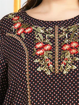Siskakia Jeseni Leta 2020 Maxi Obleka Ženske Črna Etnične Pika Vezenino O Vratu Dolg Rokav Skromno Muslimanskih Arabski Turčija Oblačila
