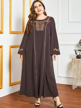 Siskakia Jeseni Leta 2020 Maxi Obleka Ženske Črna Etnične Pika Vezenino O Vratu Dolg Rokav Skromno Muslimanskih Arabski Turčija Oblačila