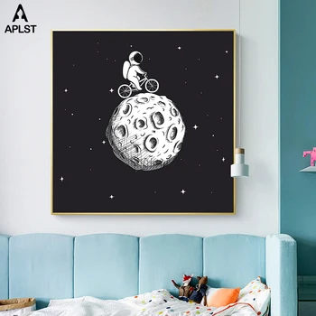 Vesolje Raketo Astronavti Plakati Pozdravljeni Luna Vesoljsko Ladjo Platno Natisne Vrtec Stensko Slikarstvo V Slikah, Baby Otroci Soba Dekor