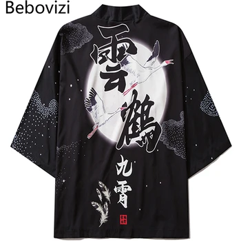 Bebovizi Kitajski Slog Tradicionalnih Kimono Suknjič Harajuku Žerjav Tiskanja Oblačila Poletje Moški Ženske Svoboden Japonski Haori Yukata