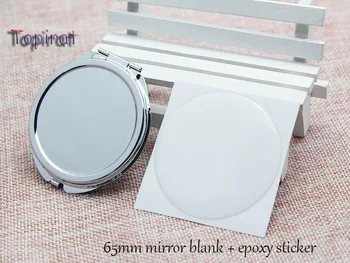 5 Kompleti 65mm Prazno Silver Prenosni Kompaktni Žep Ogledalo+Epoksi nalepke Okrogle Kovinske Ličila Ogledalo Promocijsko Darilo DIY Nakit