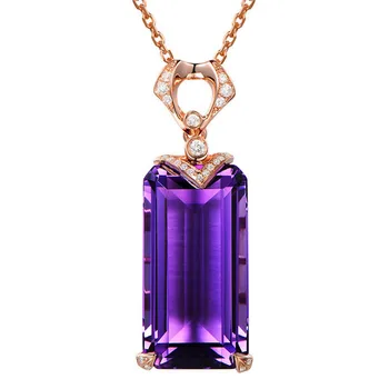Kvadratni ametist dragih kamnov choker ogrlico, obesek za ženske femme vijolični kristal 18k zlato je povečal barve diamant stranka nakit darilo