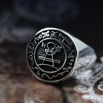 EYHIMD Pečat Salomona Seal Ring Čarobni Rune iz Nerjavečega Jekla, Pečatni Prstani Poganski Amulet Nakit