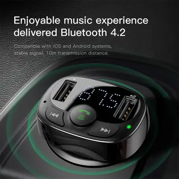Baseus FM Oddajnik Bluetooth Car Kit, Prostoročno FM Modulator Avto Brezžični Aux Radio Tranmiter MP3 Predvajalnik Z USB Avto Polnilec