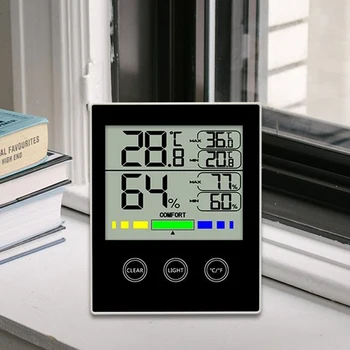 Elektronski Touch Kontrole Temperature in Vlažnosti Meter Doma Notranjo Zunanji LCD-Digitalni Termometer, Higrometer