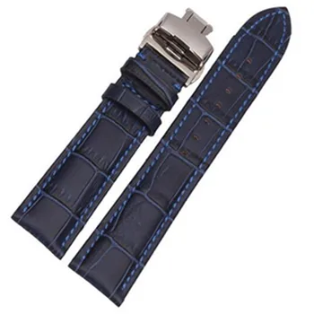Novo Temno Modra Pristen cowhide Usnje 12 14 16 18 20 22 mm watche pasu trak Pasu Watchband Zložljivi Ročaji / Sponke + Orodje