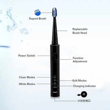 AZDENT Novo AZ-1 Sonic Pro Električna zobna ščetka za ponovno Polnjenje USB Charge 4 Kos Izmenljivimi Glavami Časovnik Zob Zobna Ščetka Nepremočljiva