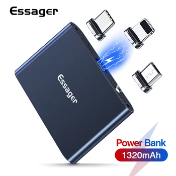 Essager Magnetno Moč Banke Micro USB Tip C 1320mAh Mini Magnet PowerBank Prenosni Zunanji Polnilec Paket Za iPhone