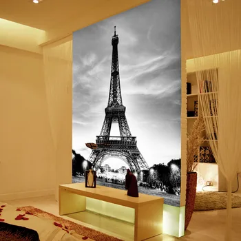 Po meri 3D Steno stensko Fotografijo za Ozadje Eifflov Stolp, Pariz Mesto Nostalgija Sivo Steno, se Obrnite Papir Za dnevno Sobo, TV, Kavč Ozadje