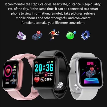 Y68 Pametno Gledati Fitnes Zapestnica Krvni Tlak Monitor Ženske, Moški, Otroci Pametna Ura Šport Smartwatch Pazi za iOS Android