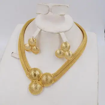 NWE Visoke Kakovosti Ltaly 750 Zlato barvo Nakit Set Za Ženske afriške kroglice jewlery moda ogrlico iz uhan nakit