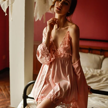 Novi seksi žensko spodnje Perilo, globoko V zanko svile poletje sleepwear udobno barva nightgown nightdress obleko
