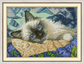 Modre oči mačka Navzkrižno Šiv Kompleti Natisnjene vzorce platno Dnevna soba Vezenje Needlework nastavite Enostavno Navzkrižno stitch Doma Dekor