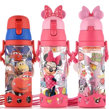 Disney 500 ml 600 ml neposredno pitne princesa Winnie Avtomobilov plastičnih mas tour pitne vode steklenico otroci z vrvjo
