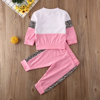 Pudcoco Malčke Baby Girl Obleke Leoprad Tiskanja Mozaik T-Shirt Vrhovi Dolge Hlače 2Pcs Obleke Bombaž Obleke, Jopice Set