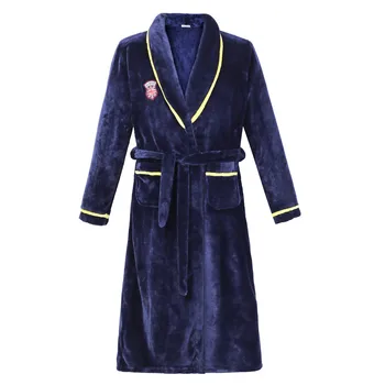 Nightgown Plus Velikost Priložnostne Sleepwear Mornarsko Modri Moški Spavaćica Pozimi Toplo Kimono Kopalni Plašč Nekaj Flanela Haljo More Obleke