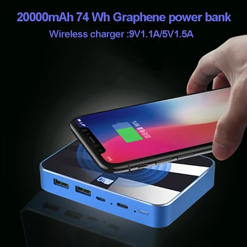 60 W Vhodna 2Hr hitro polnjenje Qi brezžični polnilnik 20000mah graphene baterija power bank za mobilni telefon, tablični RAČUNALNIK