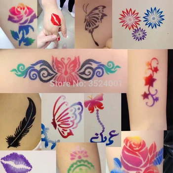 50 Mešana Oblika Listov Matrice za Barvanje Telesa, Bleščice, Začasni Tattoo Kit - Brezplačna dostava