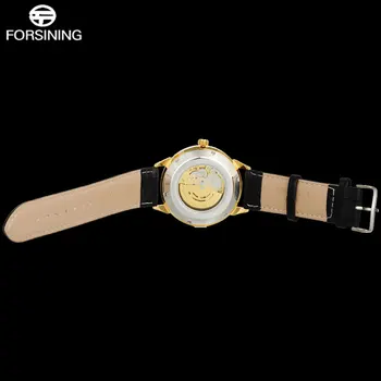 2017 FORSINING priljubljenih blagovnih znamk preprost samodejni self veter watch okostje, bela številčnica pregleden nazaj primeru pravega usnja band