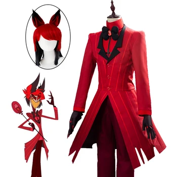 Hazbin Cosplay Hotel Enotno ALASTOR Cosplay Kostum za Odrasle Moške Halloween Carnival Božični Kostumi Rdeče Set