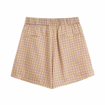 Novo leto 2020 ženske letnik cvetlični geometrijske tiskanja kratke Hlače ženske žep priložnostne slim hlače elegantni, elastični pas pantalone cortos P625