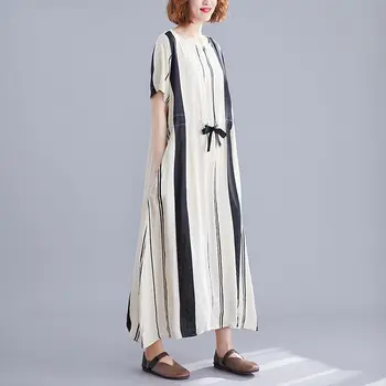 NYFS 2020 Novo Poletno obleko Svoboden Moda Udobno Prugasta ženske Dolga obleka Vestidos Haljo Letnik velikosti Ženske obleke