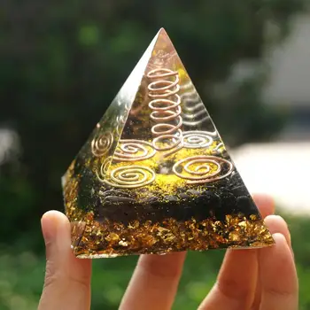 Velika Jasno, Kremen Steber Orgonski Piramida 70 mm z Baker Medenina Obsidian Energije Zdravljenje Čakre Reiki Močan Orgonite Piramido