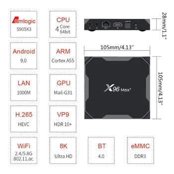2020 Smart TV Okno In roid 9.0 X96 Max Plus 4 GB, 64 GB Amlogic S905X3 Quad Core 5.8 GHz Wifi 1000M 4K 60fps Sklop Media Player