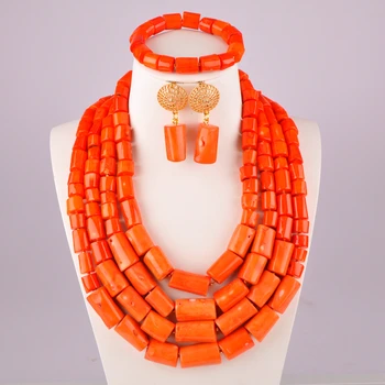 Oranžna koralni kroglice afriške koralni kroglice nastavite nakit ogrlica nigerijski poroko koralni nakit ogrlica set za ženske