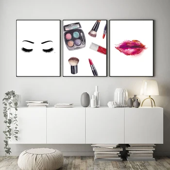 Moda Rdeče Ustnice, Oči Sence Ličila Salon Wall Art Platno Slikarstvo Nordijska Plakatov In Fotografij Stenske Slike Za Dnevna Soba Dekor