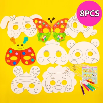 8Pcs DIY Risanka Živali, Barvanje Mask Barve Vrtec Grafiti Umetnost kreativnim Risanjem, Izobraževalne igrače za Otroke, Otroci Darilo