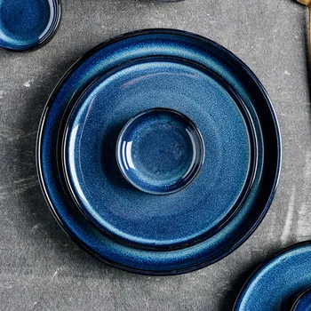 KINGLANG Peči Loščene Keramične Plošče Krog Jed Večerja Plošče Japonski Slog Star Modra Barva Namizna Dropshipping