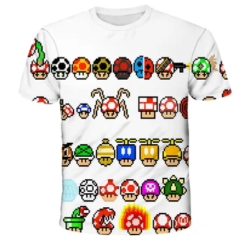 Mario 3D novo barvo pobarvane moška majica 3D printed majica s kratkimi rokavi, okoli vratu modni T-shirt, za moške in ženske T-shirt, risanka T-shir