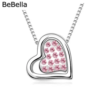 BeBella 5 barv srčkan srce obesek ogrlico z češki kristal za ženske, darilo