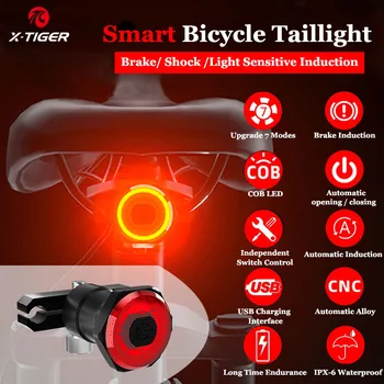 X-TIGER Izposoja Smart Auto Zavore, Zaznavanje Svetlobe, Izposoja Svetlobe USB Polnjenje IPx6 Nepremočljiva Kolesarska Luč Kolo Zadnje Luči