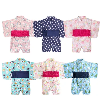 Japonska Tradicionalna Oblačila Yukata Otroci Baby Boy Otroci Srčkan Živali Natisnjeni Azijskih Malčka Retro Kimono Jumpsuit Obi Romper Set